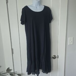 LOGO by Lori Goldstein Black Dress with Eyelet Hem